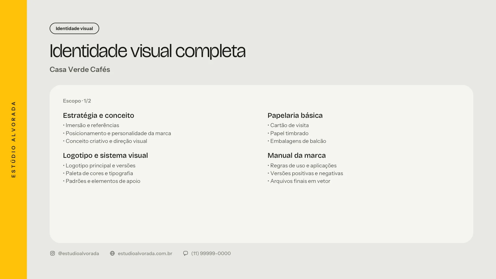 Proposta de exemplo gerada pelo Arkidock Studio: Identidade visual completa